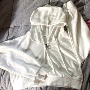 White cropped top, hooded, cropped sweatshirt, size Small